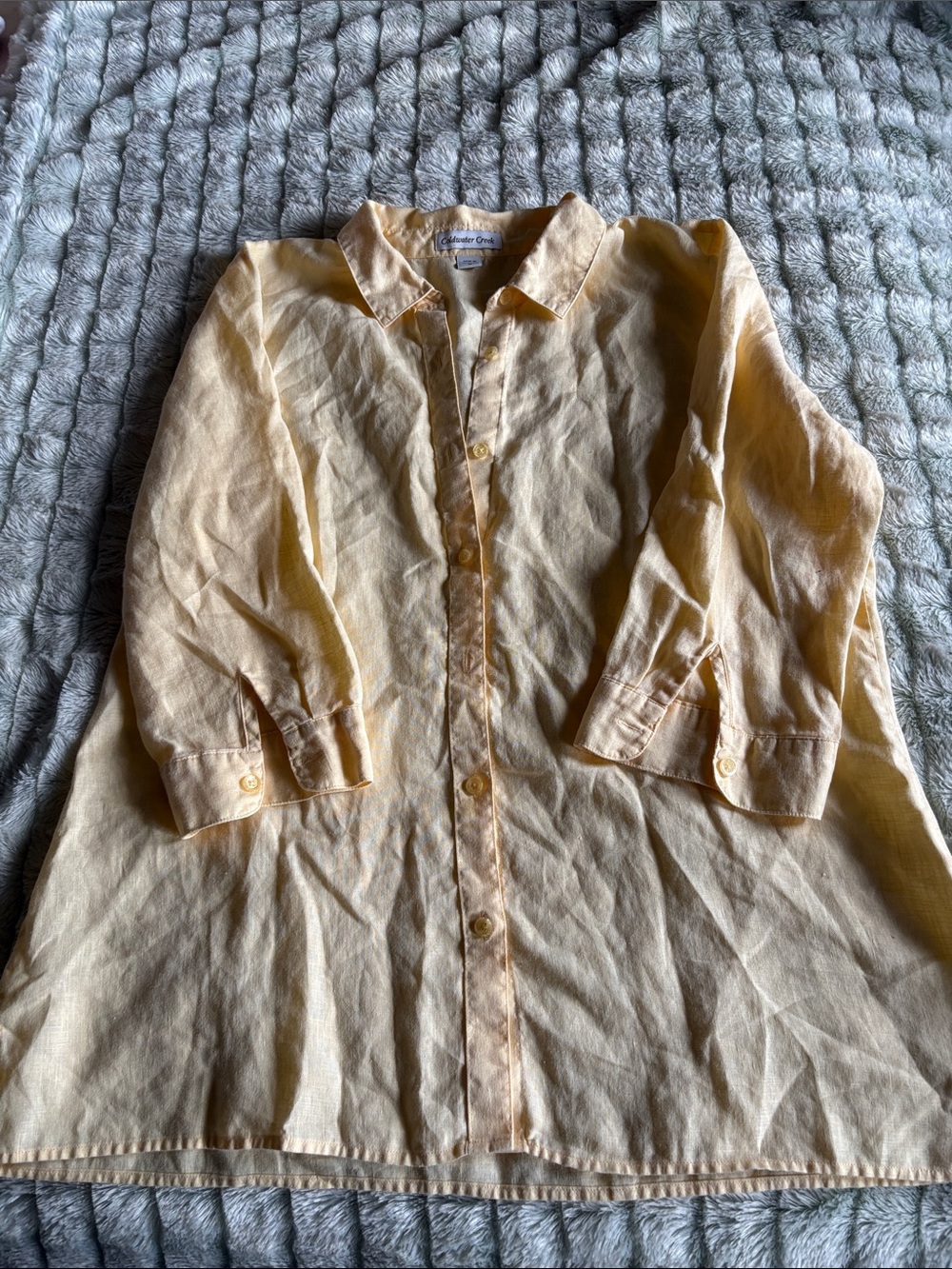 Coldwater Creek Pale Yellow Button-Down Linen Blouse